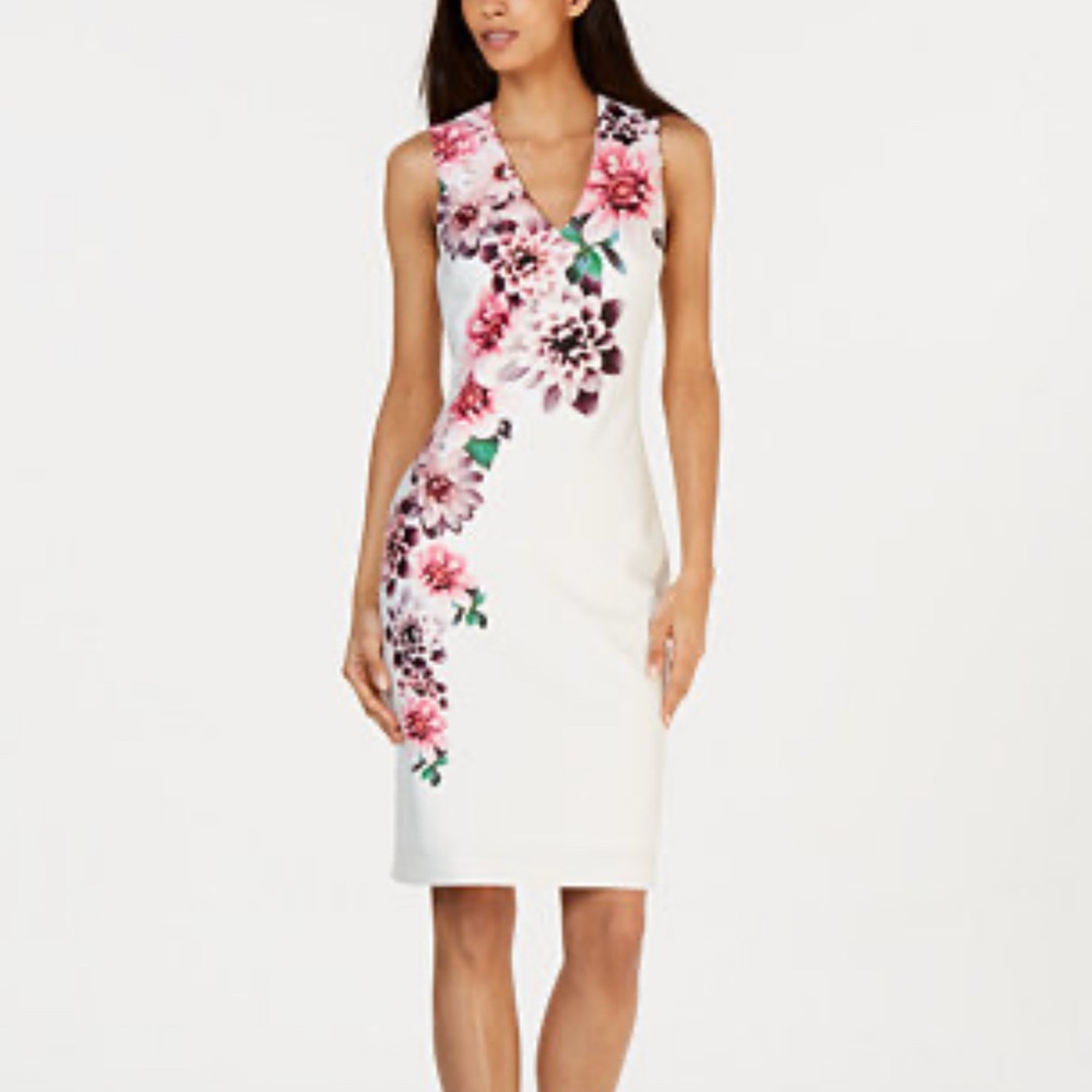 Calvin Klein White Floral Asymmetrical Dress
